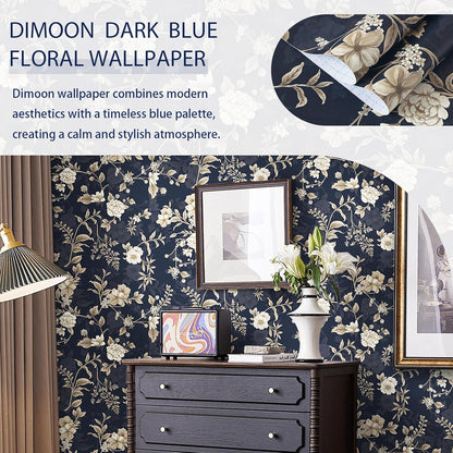 Dimoon 17.3" X 78.7" Peel and Stick Wallpaper Floral Contact Paper Boho Beige White Renter Friendly Natural Wall Paper Waterproof Removable Self Adhesive Wallpaper for Bedroom Livingroom Vinyl Roll