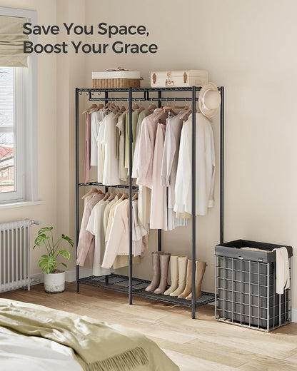 SONGMICS Heavy-Duty Clothes Rack, Garment Rack, Portable Closet, 68.7-Inch Wide Clothing Rack with Adjustable Mesh Shelves and Hanging Rails, Ink Black ULGR433B01