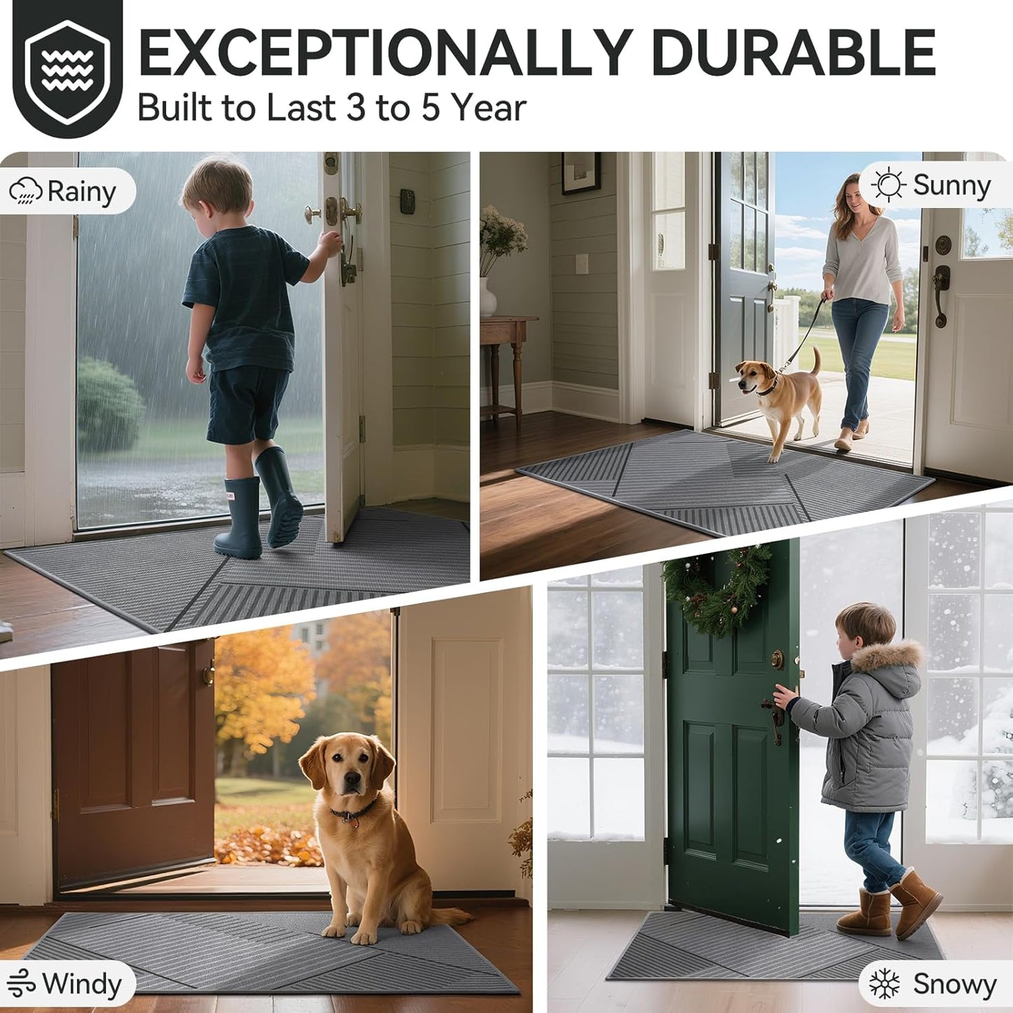 Front Door Mat 17''x30'', Absorbent Dirt Resist Washable Non Slip Low-Profile Indoor Doormat, Easy Clean Welcome Entryway Door Mats, Brown