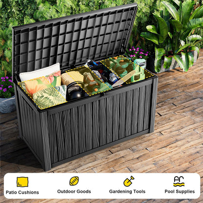 230 Gallon Large Outdoor Storage Box Waterproof, UV Resistant Resin Deck Box with Hydraulic Rod & Lockable Latch for Patio Furniture, Outside Storage Box for Garden Tools, Patio Cushions, Black
