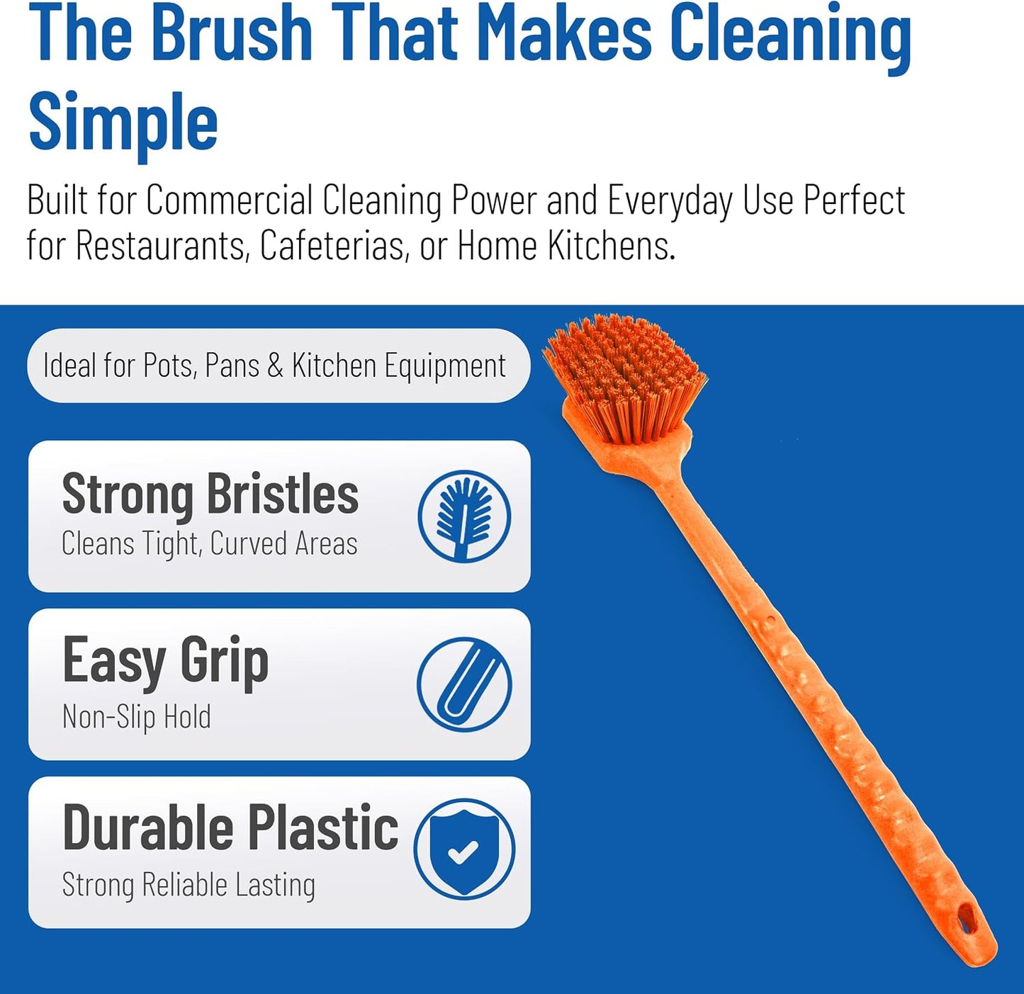 SPARTA 20" Floater Scrub Brush with Long Handle, Oil-Resistant Polyester Bristles, Multiple Trim Angles, Foam-Injected Polymer Block, Commercial Cleaning Tool, Orange