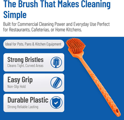 SPARTA 20" Floater Scrub Brush with Long Handle, Oil-Resistant Polyester Bristles, Multiple Trim Angles, Foam-Injected Polymer Block, Commercial Cleaning Tool, Orange