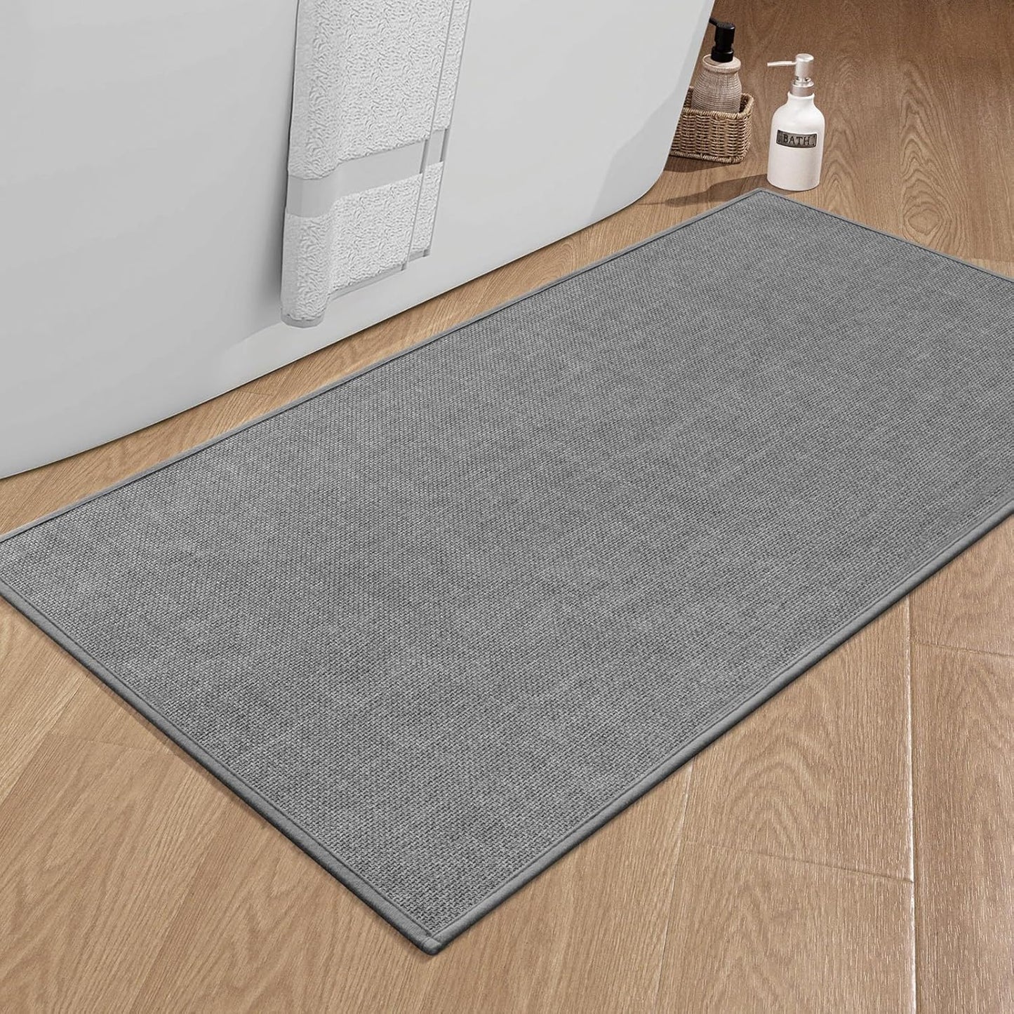 chakme Bathroom Rugs Mat 24x17, Ultra Thin Non Slip Bath Mat Small Quick Dry Absorbent Bath Mat for Bathroom Floor, (Dark Beige, 24"x17")