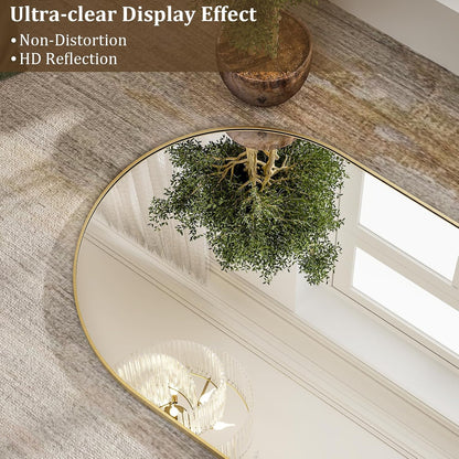 HARRITPURE 64"x21" Arched Full Length Mirror Free Standing Leaning Hanging Mounted Mirror Aluminum Frame Modern Simple Home Decor for Living Room Bedroom Cloakroom, Gold