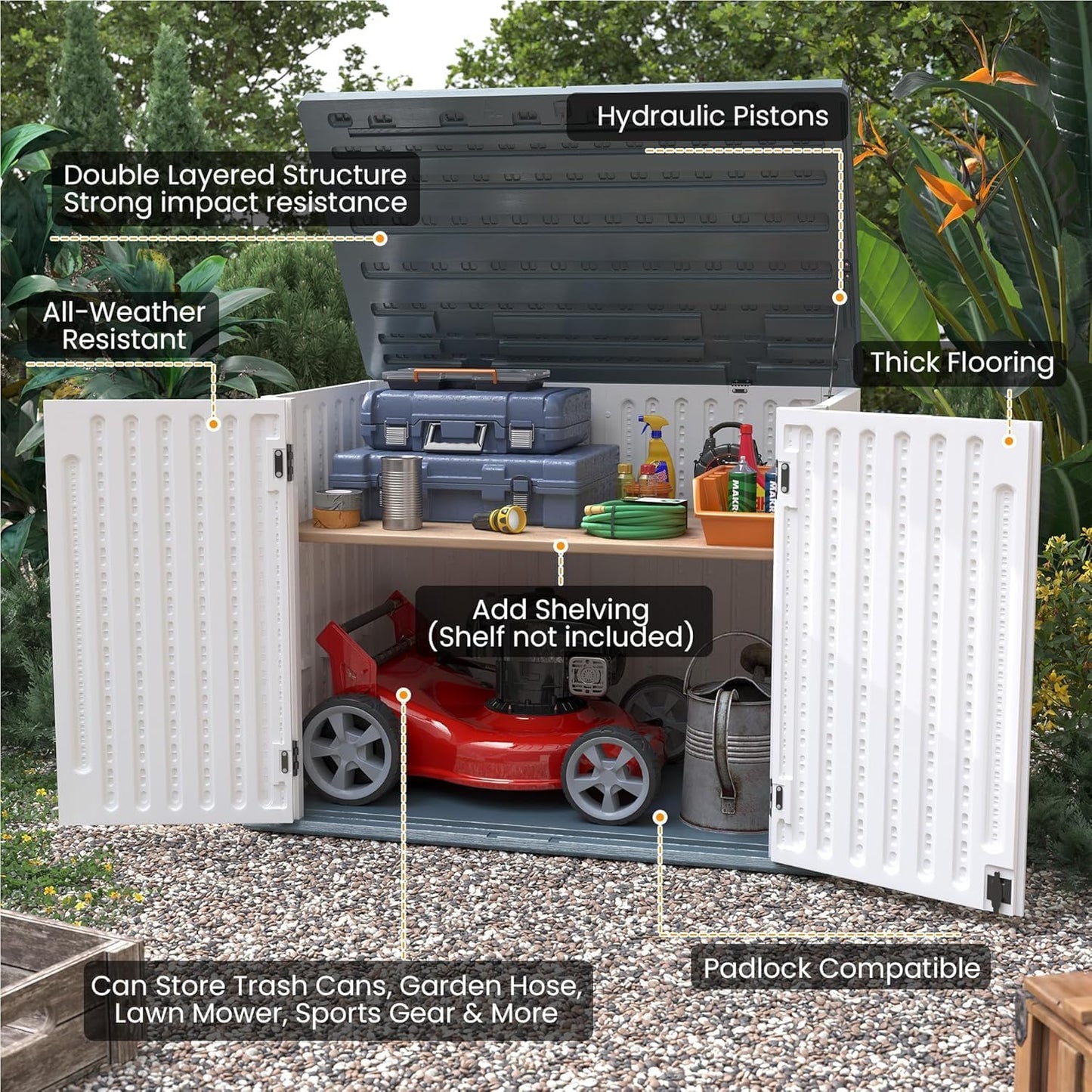 UDPATIO 120 Gallon Deck Box Outdoor Storage Box Lockable Waterproof Resin Indoor Outdoor Storage Container for Patio Cushions, Tools, Package Delivery Boxes for outside