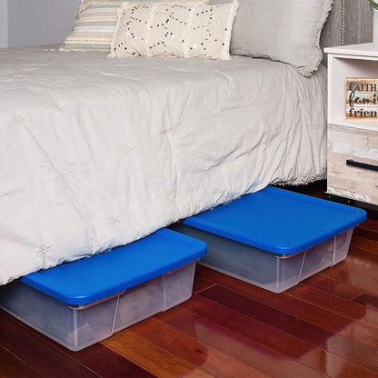 HOMZ 2-Pack Snaplock, Small Clear Plastic Storage Organizer Bins w/ Lids, 28 Quart, Gray - Stackable Container Boxes for Bedroom, Bathroom, Garage, and Office Organization