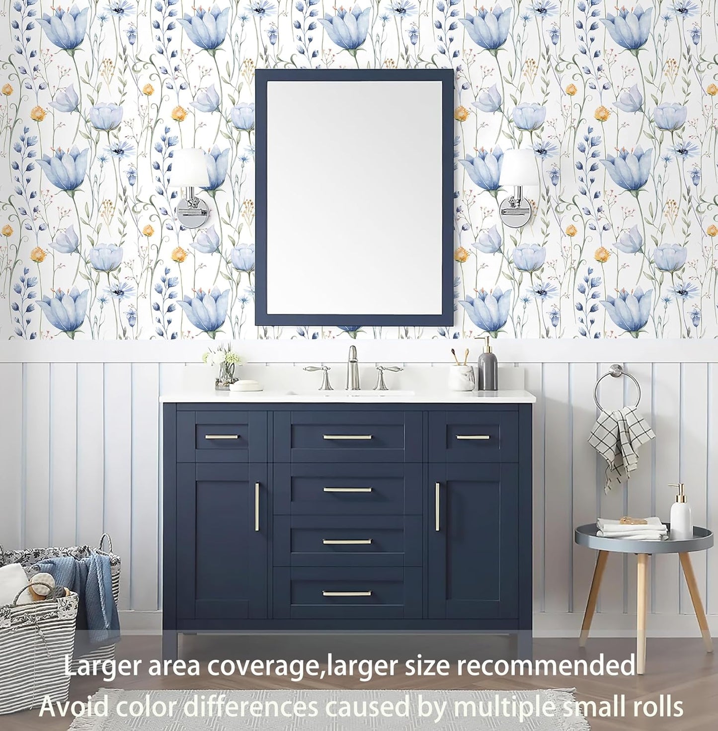 HeloHo Blue Floral Wallpaper Peel and Stick Self Adhesive Removable Wall Paper 16.1" X 118" Renter Friendly Waterproof Wallpaper Contact Paper for Furniture Living Room Bedroom Decor