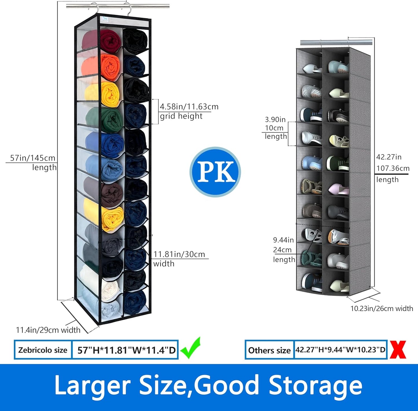Over the Door Organizer Storage 6 Tier, 12 Large Capacity Side Pockets, Heavy Duty Metal Reinforced Hook Anti Tilt 75 LB Load Behind Door Storage for Bedroom Bathroom Pantry Nursery