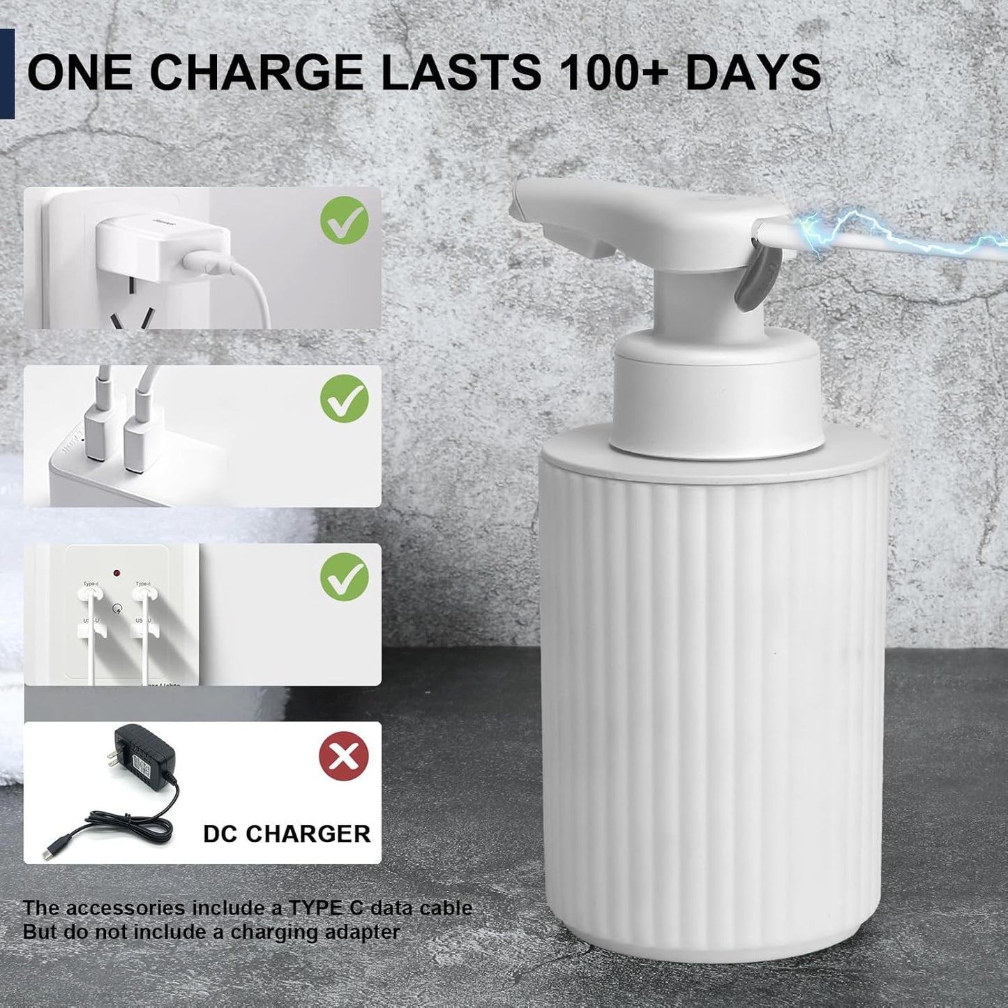 Automatic Soap Dispenser Foaming Touchless: 9oz Black Plastic - Rechargeable Electric Smart Auto Foam Soap Dispenser - Hand Dish Bathroom Kitchen