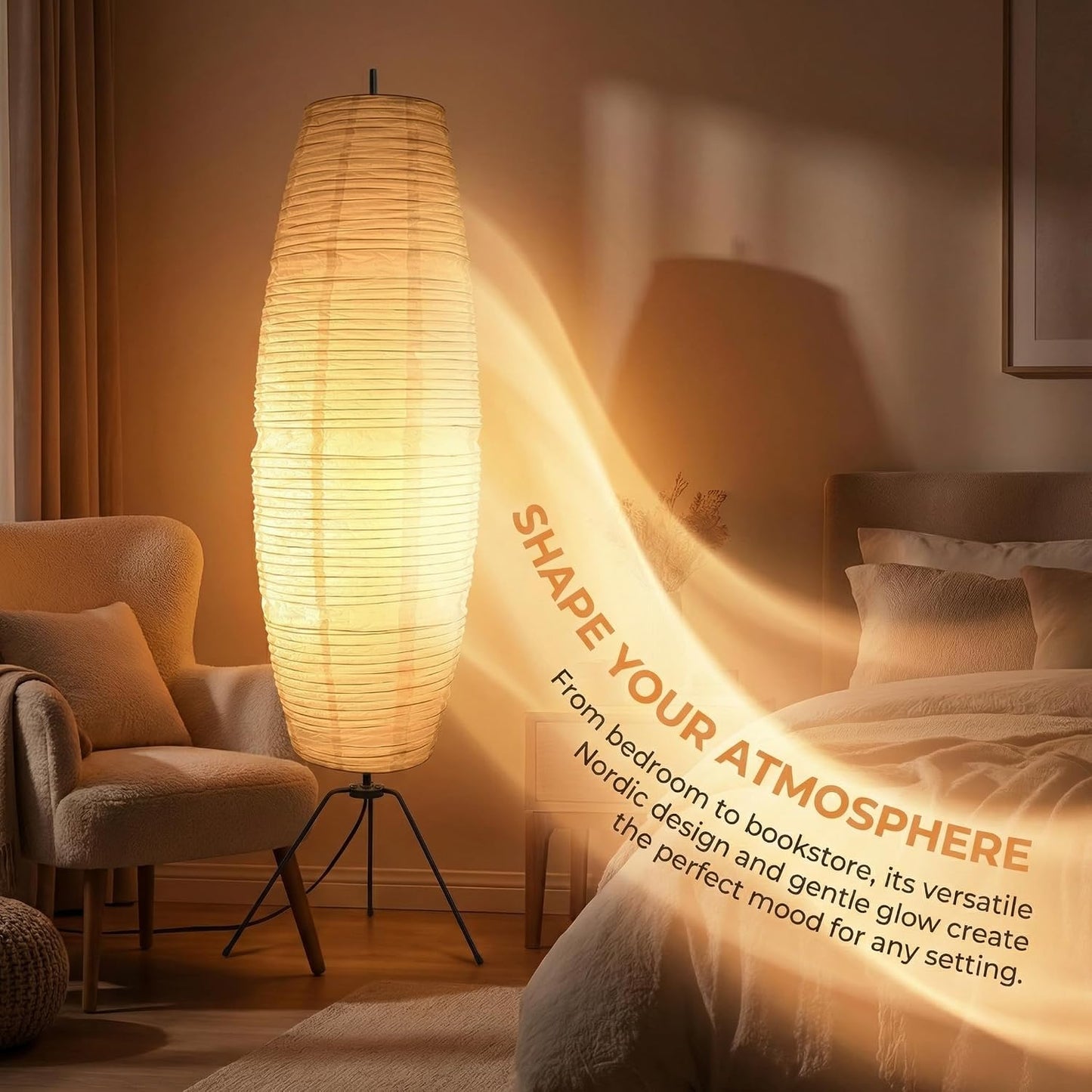 Toyvian Lamp Shade: Foldable White Paper Floor Lampshade for Standing Floor Lamp Replacement, Soft Light Diffuser for Bedroom Living Room Decor, Easy Install (43.31"W x 7.87"H)