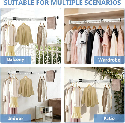 Clothes Drying Rack Wall Mounted with Suction Cup, Drying Racks for Laundry | 3-Fold Laundry Hanger Dryer Rack Space Saver, Retractable Laundry Rack for Mudroom, Wardrobe, Bathroom & Balcony