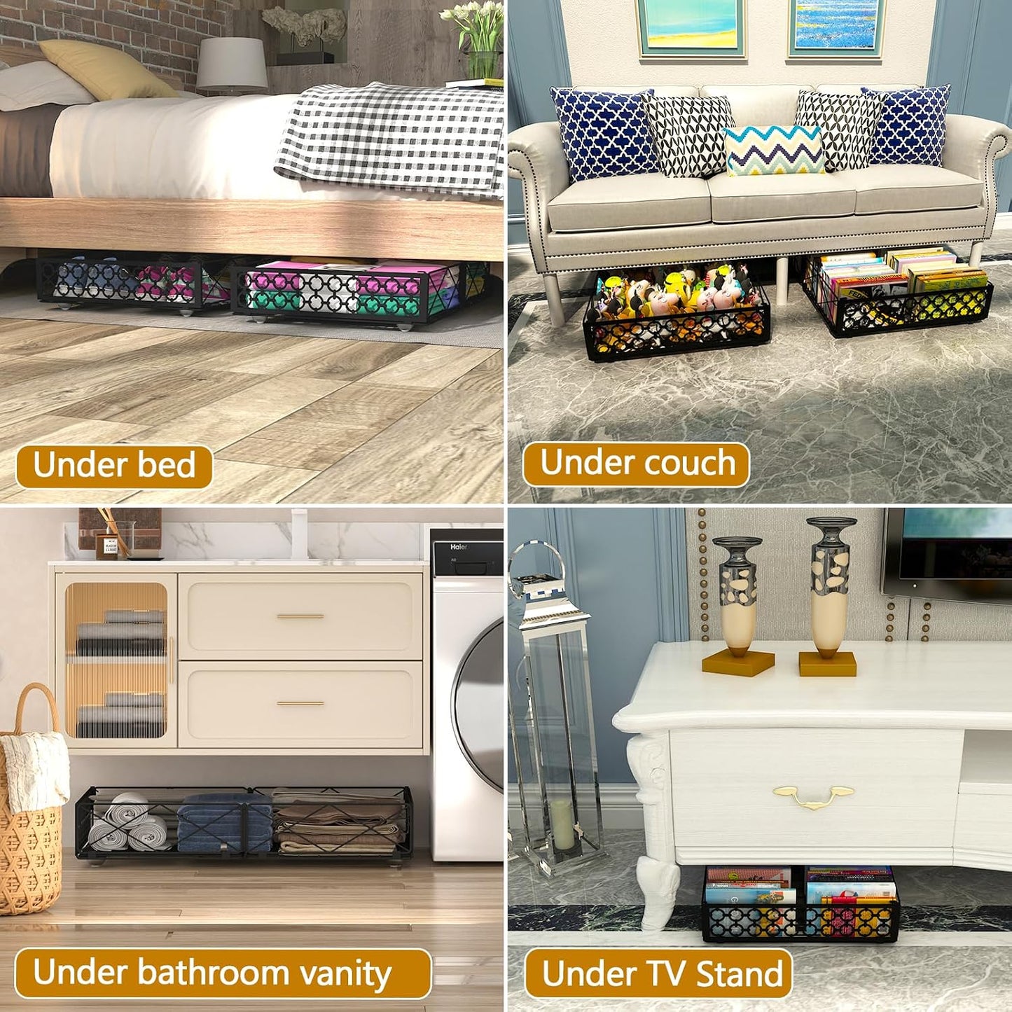 NADAMOO Under Bed Storage with Wheels, 2 Pack Rolling Under Bed Storage Containers，Foldable Metal Under the Bed Organizer Bins for Bedroom Clothes Shoes Blankets