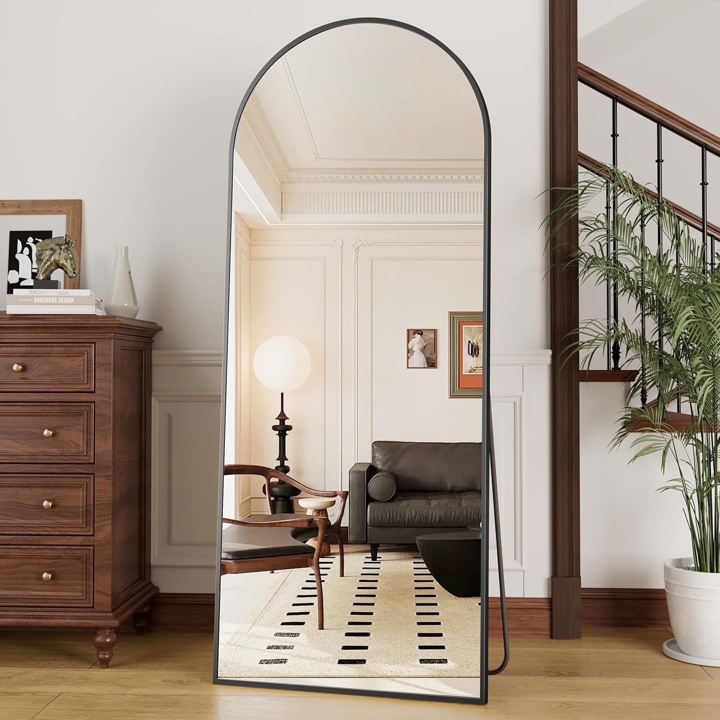 OGCAU Floor Full Length Mirror, 56"x20" Arched Full Body Mirror, Hanging or Leaning, Standing, Wall Mounted with Aluminum Frame for Bedroom Living Room, White
