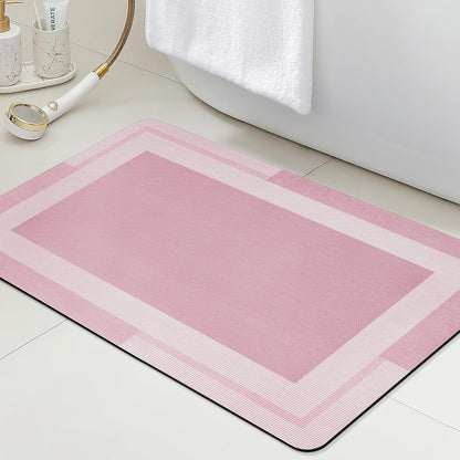 ACCUMTEK Non Slip Bath Mat, Thin Bathroom Rugs Fit Under Door, Quick Dry Bath Mats, Machine Washable Bath Rugs for Bathroom, Bathtub & Kitchen, Grey/Bordered/24 x17