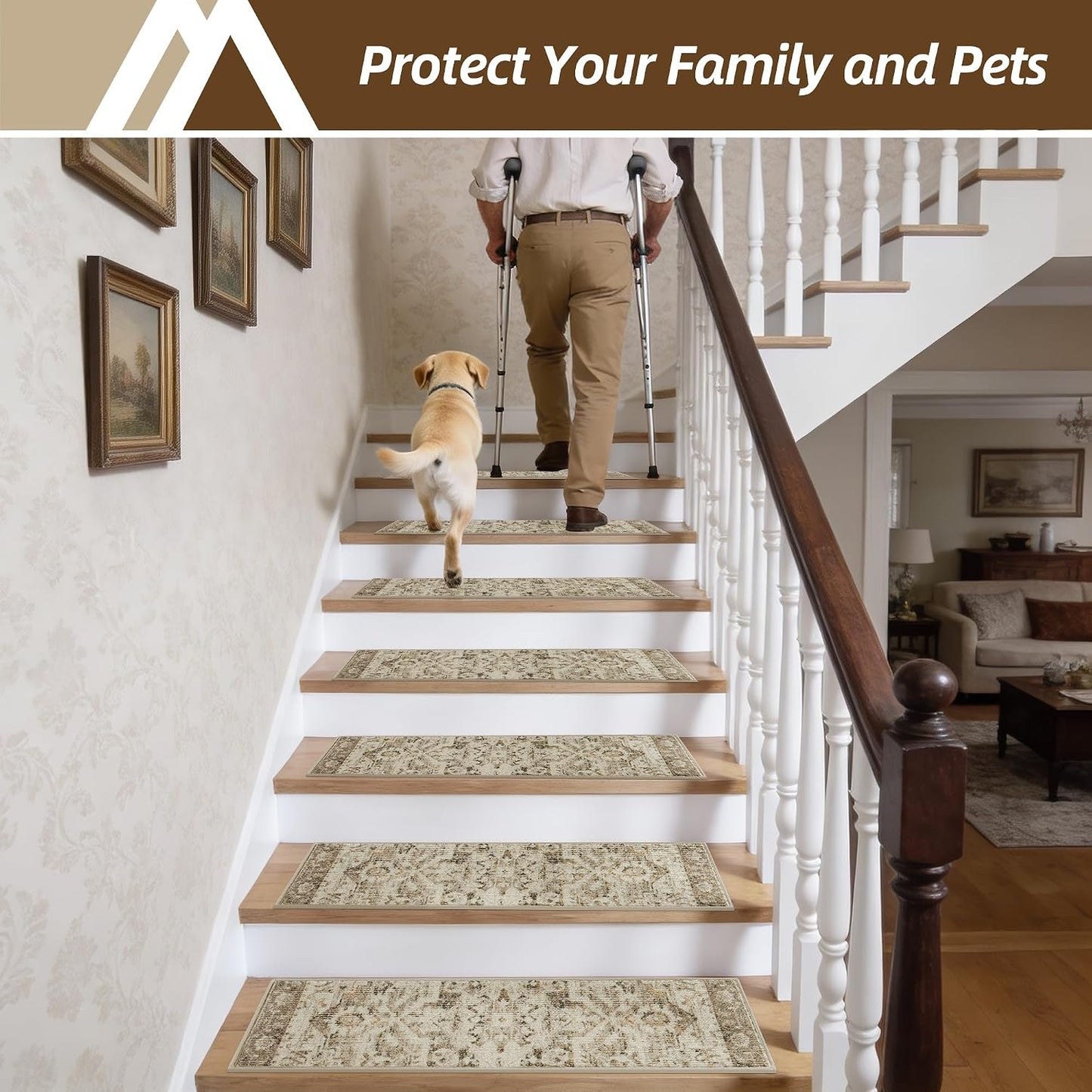 COSY HOMEER Stair Treads for Wooden Steps Non Slip Washable 8" X 30" 4pcs | Self Adhesive,Peel and Stick,Soft Carpet Stair Treads for Kids,Elder,Pet,Residue Free,Reusable Stair Runner,Multi-Surface Use