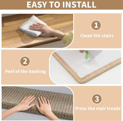 Brakki Bullnose Carpet Stair Treads, Non Slip Stair Treads for Wooden Steps Indoor, Stair Runner, Soft Stair Rugs, Edging Stair Protectors, Washable, 29.5"x9.5"x1.5" 14pcs, Beige