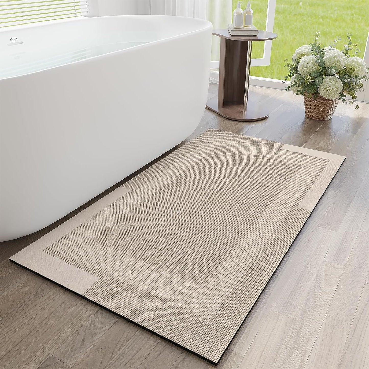 YDKGL Non Slip Bath Mat, Rubber Backing Ultra Thin Bathroom Rugs Fit Under Door Quick Dry Super Absorbent Washable Bath Rug Shower Mat for Bathroom Floor Bathtub Shower Sink, Easy Care Blue 16"x 24"