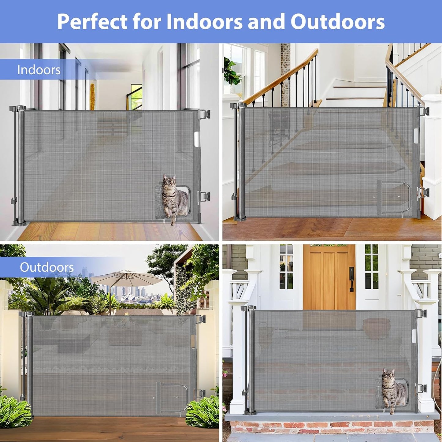Retractable Baby Gate with Cat Door 55" Wide Retractable Baby Gate for Stairs Mesh Baby Gate with Pet Door Retractable Dog Gate for The House Retractable Pet Gate with Door Safety Gates for Toddlers
