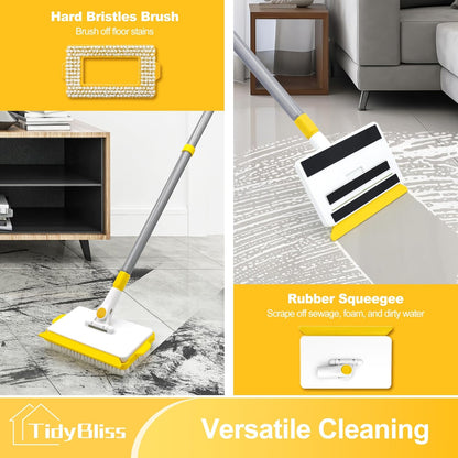 TidyBliss Baseboard Cleaner Tool with Handle, 55.9” Long Wall and Base Board Cleaning Mop, 4 Reusable Pads, 1 Stiff Bristle Scrubber Brush for Floorboard Ceiling Cabinet Window Bathroom (Yellow)