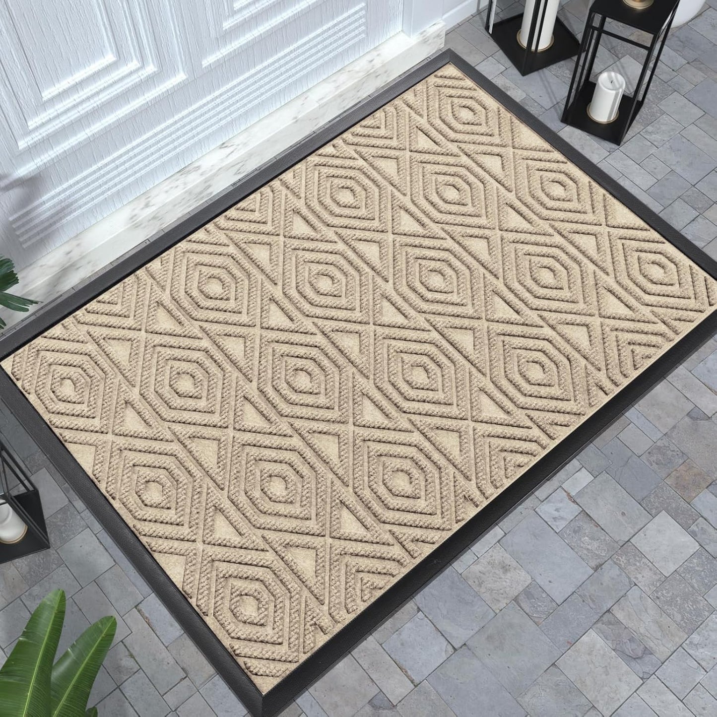 Yimobra Front Door Mat Outside Entrance 29.5x17, Waterproof Heavy Duty Outdoor Mats for Front Door, Non Slip Rubber Entry Mat for Garage Patio Indoor, Grey