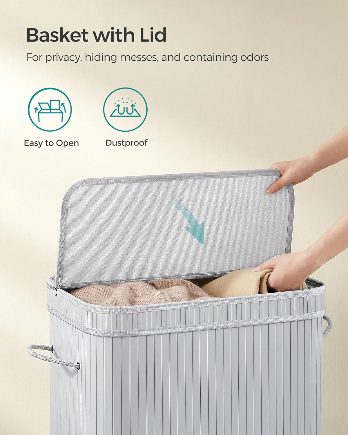 SONGMICS Laundry Hamper with Lid, Bamboo Launry Basket with Handles, Foldable Storage Basket for Laundry Room, Bedroom, 100L, Brown ULCB063K02