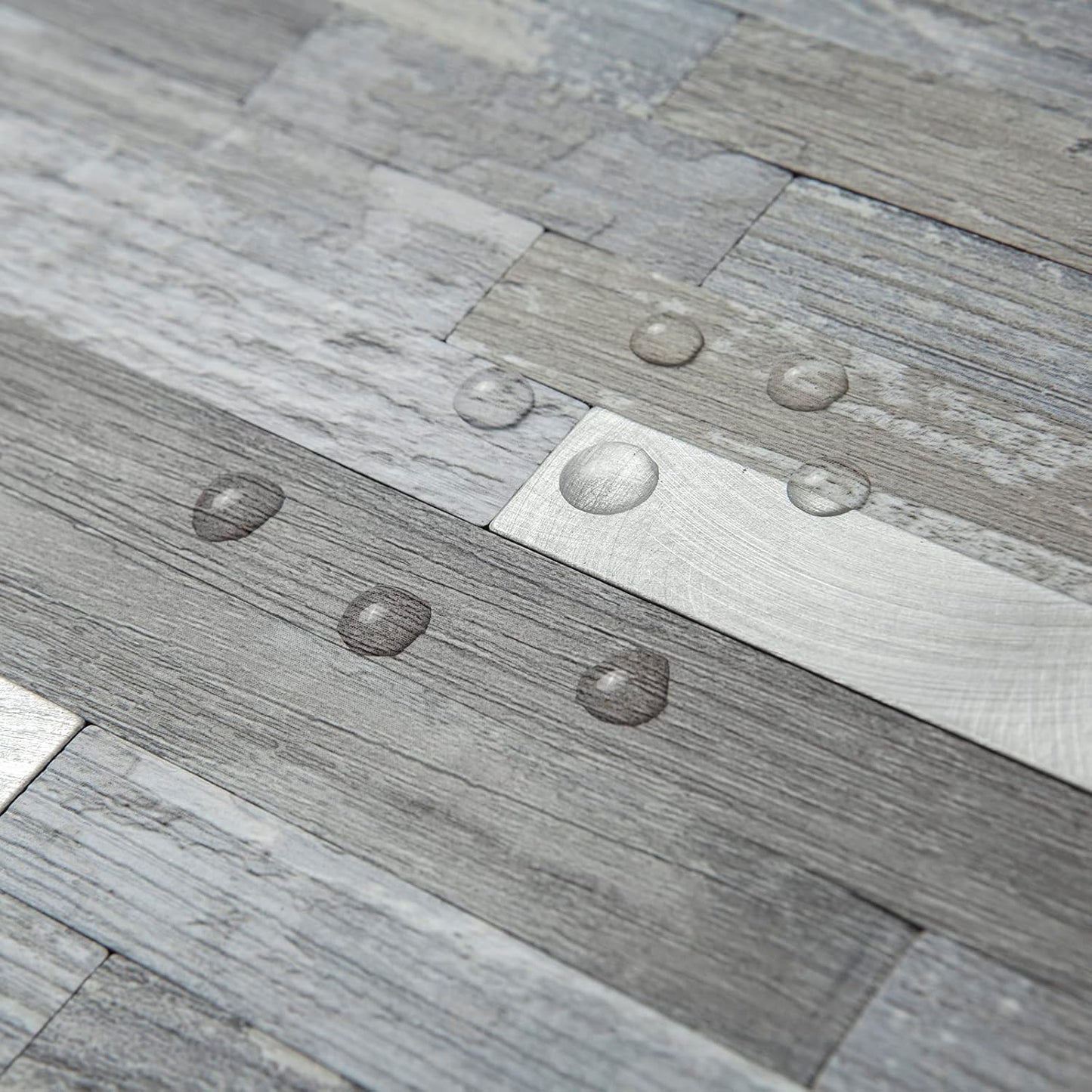 AULIGET 20 Sheets Peel and Stick Backsplash, Black & Grey Wood Look PVC Mixed Metal Stick on Backsplash Tiles for Kitchen