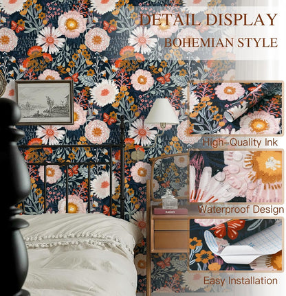 Dimoon 17.3''x78.7'' Peel and Stick Wallpaper Floral Cute Contact Paper Vintage Village Country Cottage Wallpaper Farmhouse Yellow Beige Renter Friendly Geometry Waterproof Embossed Kitchen Bedroom