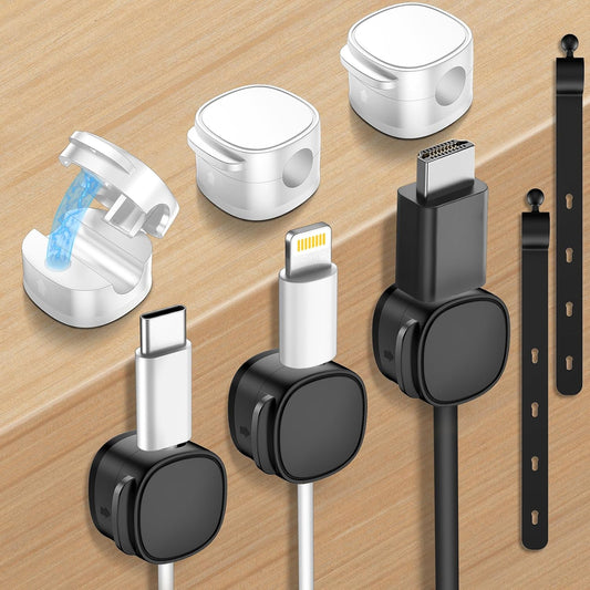 12 Pack,Magnetic Cable Clips & Silicon Cable Ties,[Cable Smooth Adjustable Under Desk Organizer],Cable Management,Cord Holder-Desk Stand Cable Organizer Holding,Adhesive for Home Cable Keeper