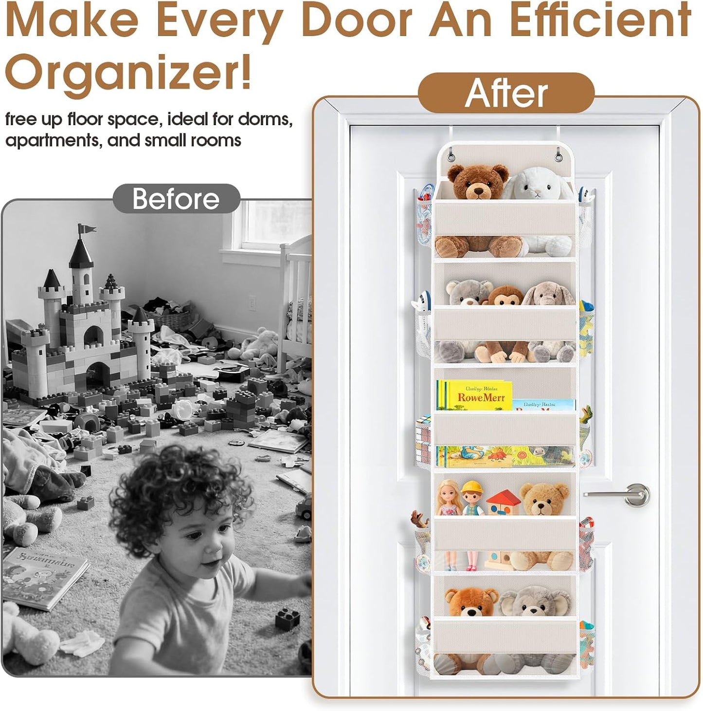 WISELIFE Over The Door Organizer Storage with 4 Large Pockets Door Hanging Organizer with Clear Windows behind The Door Storage for Nursery Bedroom Bathroom Pantry Closet and Baby Essentials Dark Grey