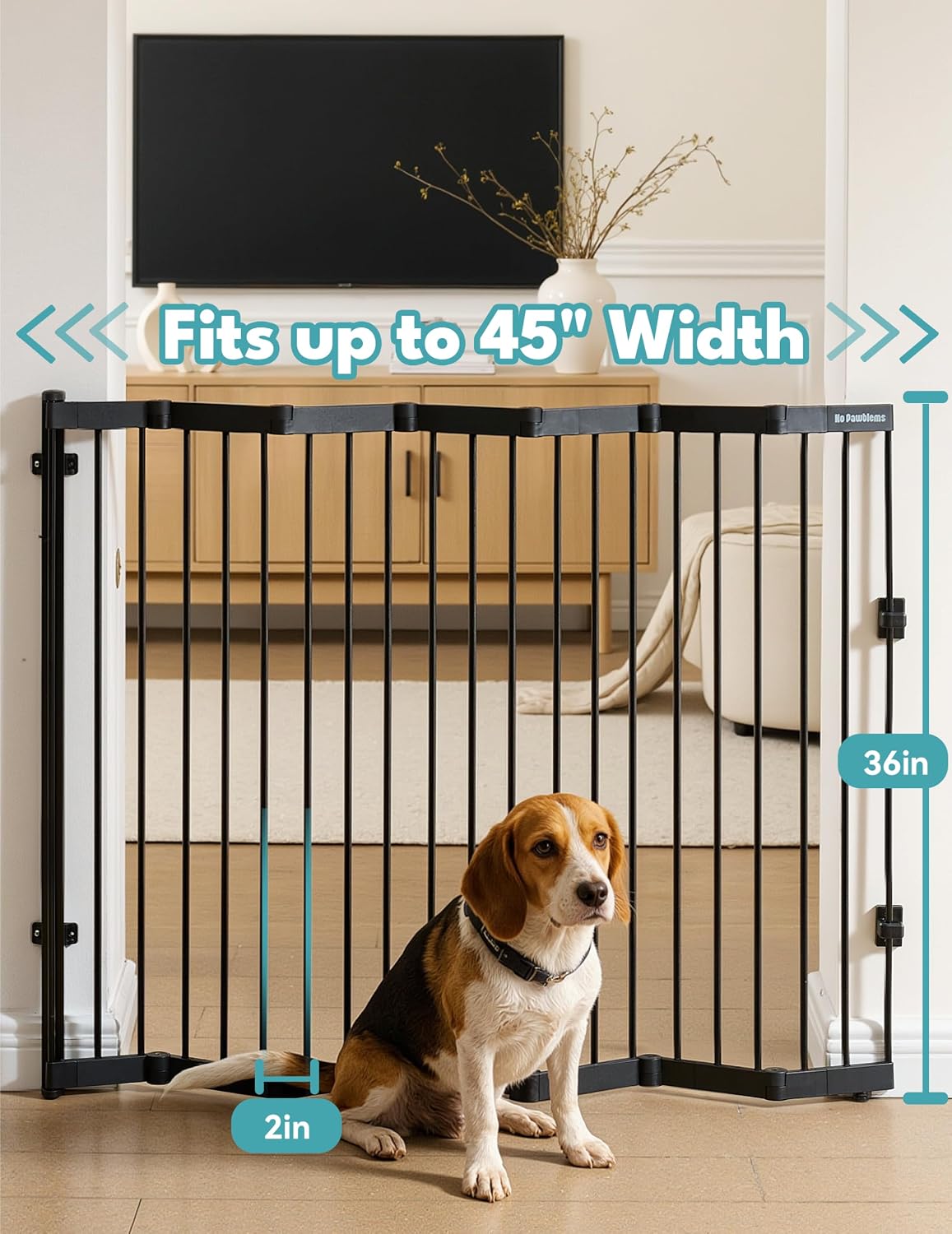 No Pawblems Retractable Safety Gate, Metal Adjustable Dog Gate for Doorways, Stairs & Hallways, Expands to 38" Wide, Auto Retract Design, No Bottom Bar, Black