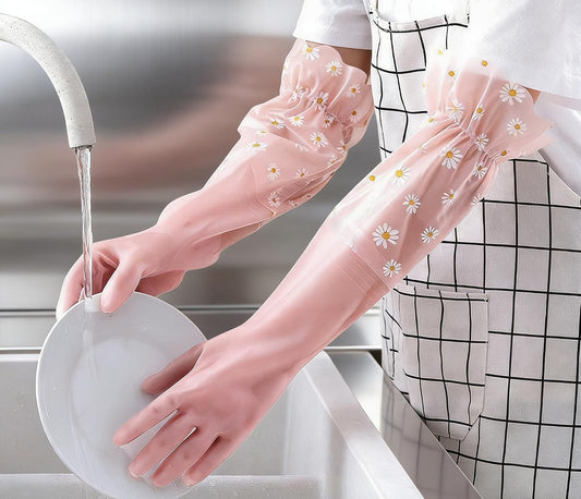 Dishwashing Cleaning Gloves Waterproof Tear-Resistant Household Rubber Cleaning Gloves with Long Elastic Cuffs