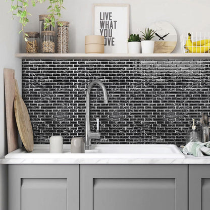 URCOLOR 10-Sheet Peel and Stick Backsplash Tile for Kitchen - 12”×12” Stick on Wall Tile for Bathroom, Black White Grey