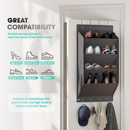 WVM Over the Door Shoe Organizer with 35 Breathable Mesh Pockets, Hanging Shoe Organizer for Door with 4 Metal Hooks, Large Capacity Closet Storage for Shoes, Accessories, Grey