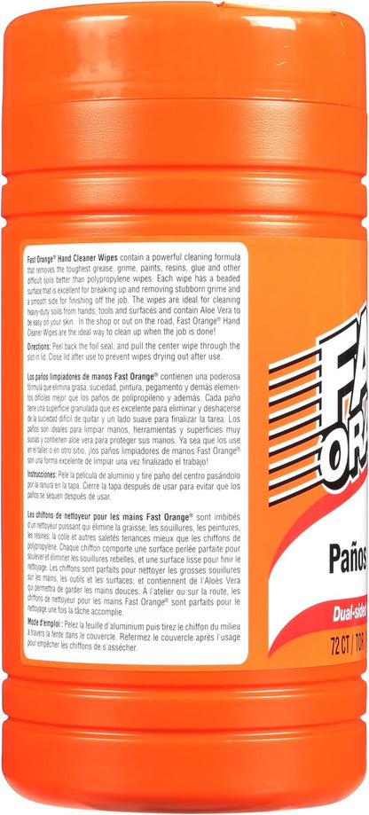 Fast Orange Heavy Duty Scrubbing Towels Removes Tough Grease, Grime, Paint, Resins, Glue and More, for Hands, Tools and Surfaces Without Sticky Residue, 72 ct