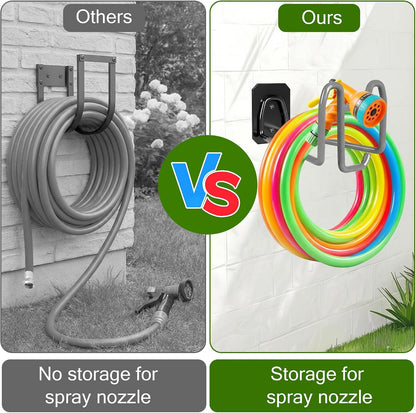 Garden Hose Holder Wall Mount Water Hose Holders for Outside | Metal Hose Hanger with Hook Heavy Duty Garden Hose Reel for Outside Yard Lawn Storage
