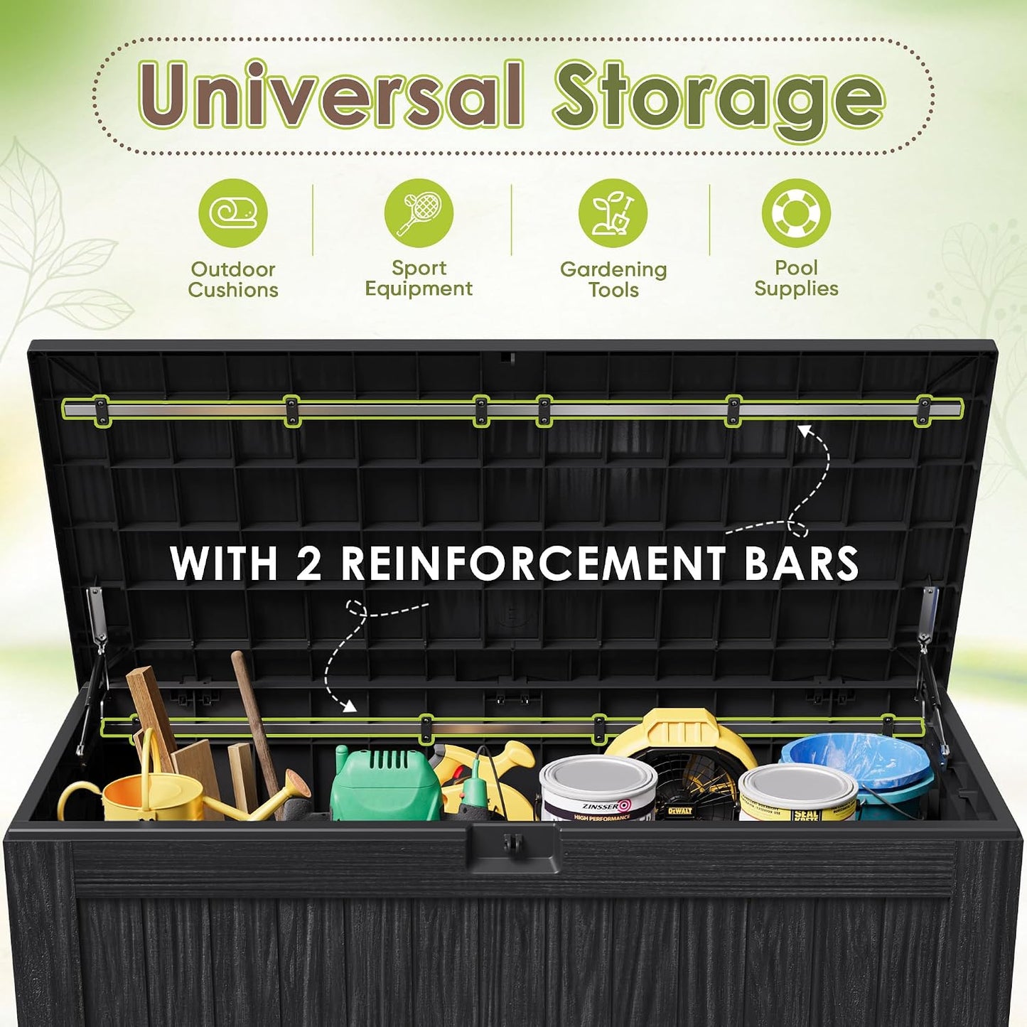 Devoko 100 Gallon Waterproof Large Resin Deck Box Indoor Outdoor Lockable Storage Container for Patio Furniture Cushions Garden Tools (100 Gallon, Black)