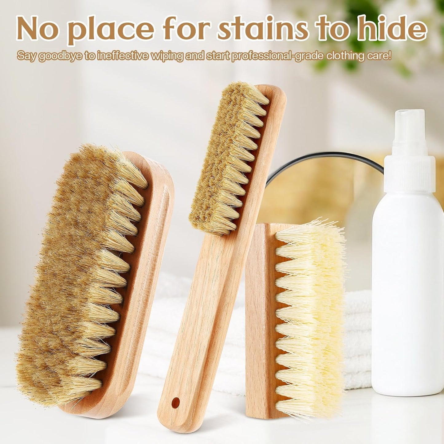 3 Pcs Wood Laundry Stain Brush Stain Remover Brushes with Boar Bristle Small Stain Brush for Clothes for Scrubbing Stains from Furniture Fabric Leather(3 Pcs C)