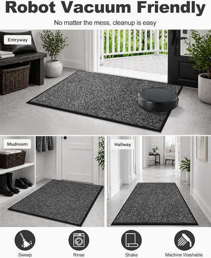 Mibao Front Door Mat, Dirt Trapper Welcome Mat for Outdoor Indoor, Non-Slip Waterproof Doormat, Durable Machine Washable Low Profile Entry Rug for Back Door Outside Patio Porch, 29.5" x 17", Grey