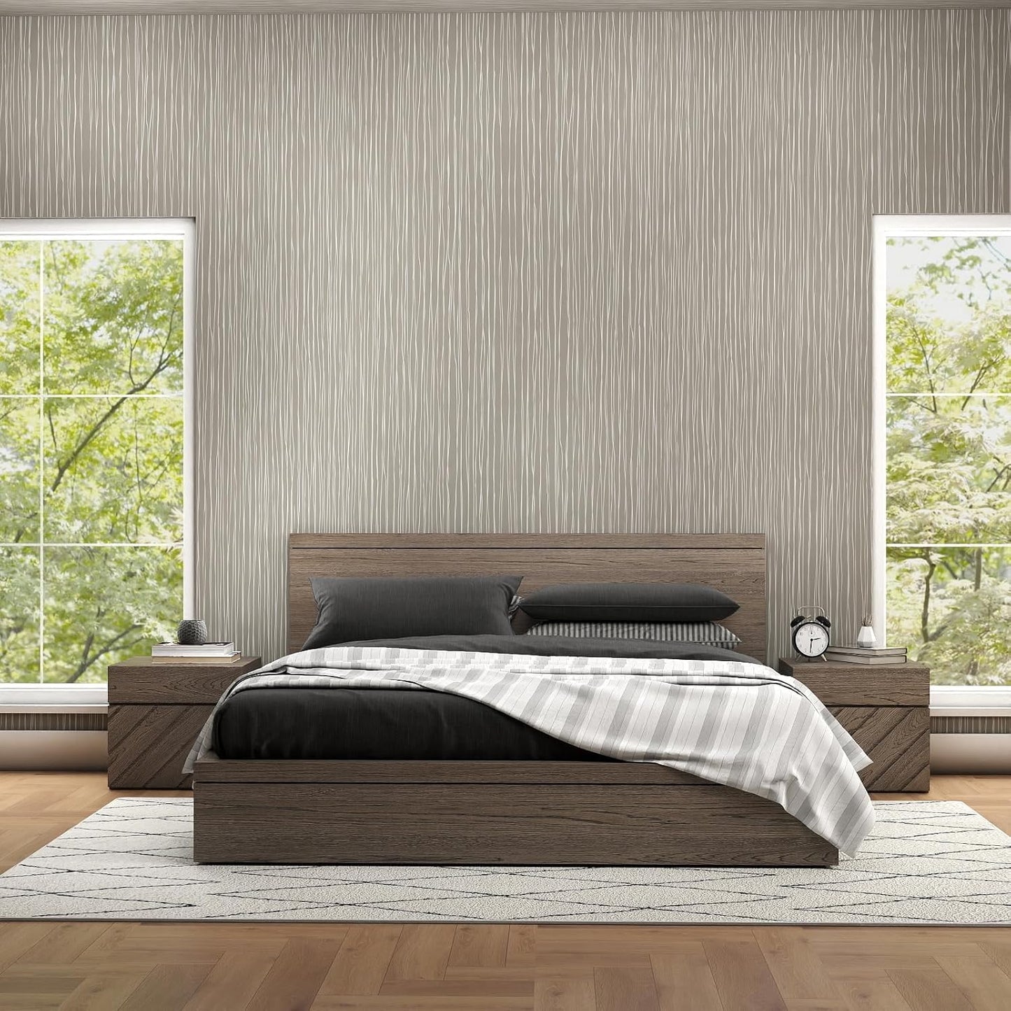 Modern Peel and Stick Wallpaper 17.3" x 78.7" Self Adhesive Wallpaper Textured Neutral Stripe Contact Paper Removable Vinyl Wall Paper for Living Room Bedroom Accent Wall Modern Minimalist Wall Decor