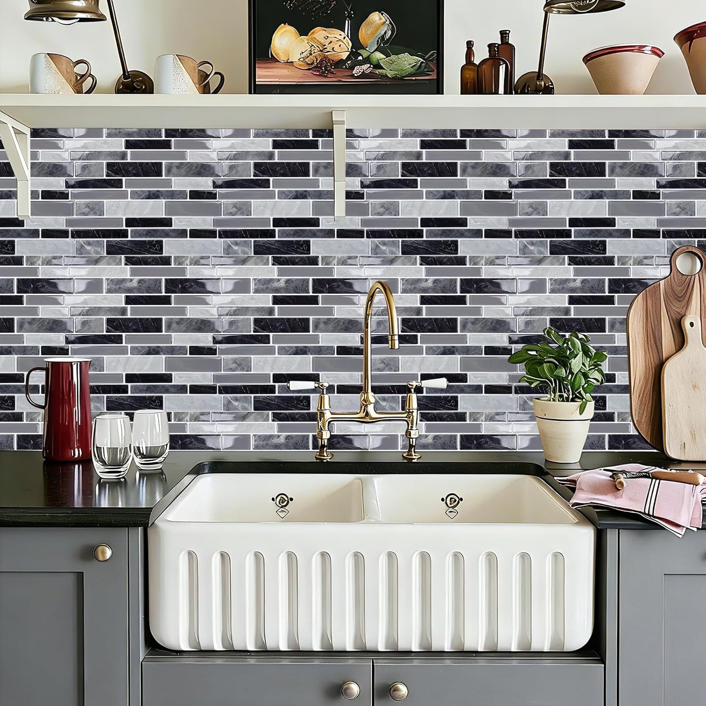 10-Sheet Peel and Stick Backsplash Waterproof Oil-Proof Wall Tiles for Kitchen & Bathroom, Easy Install Self-Adhesive Wall Tiles, Removable Stick-On Backsplash for Kitchen Stove & Walls