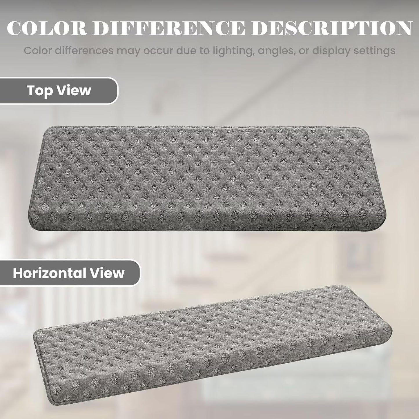 DEXDE Bullnose Stair Treads for Wooden Steps Non-Slip Stair Runner, 14 Pcs | Reusable bullnose carpet Stair Treads Indoor, Peel and Stick Stair Rugs with Edge Protection, Soft Washable, 30"x9.5" Grey