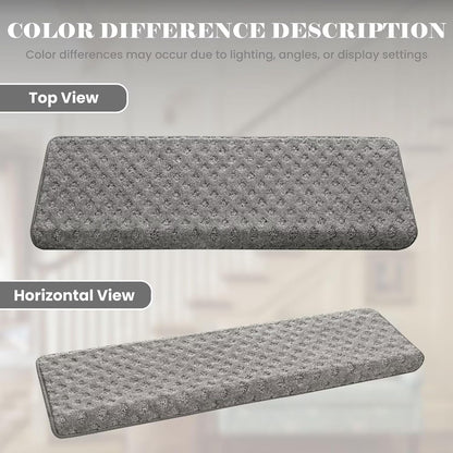 DEXDE Bullnose Stair Treads for Wooden Steps Non-Slip Stair Runner, 14 Pcs | Reusable bullnose carpet Stair Treads Indoor, Peel and Stick Stair Rugs with Edge Protection, Soft Washable, 30"x9.5" Grey