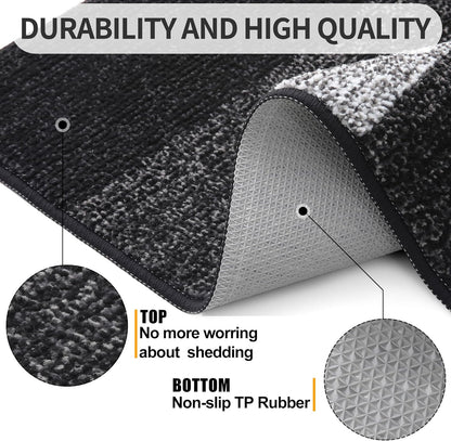 Kitinjoy Indoor Outdoor Door Mat, 32x20 Non-Slip Absorbent Dirt Trapper, Low-Profile Washable Inside Entrance Front Floor Mat, Sturdy Soft Entry Doormats for Entryway, Grey
