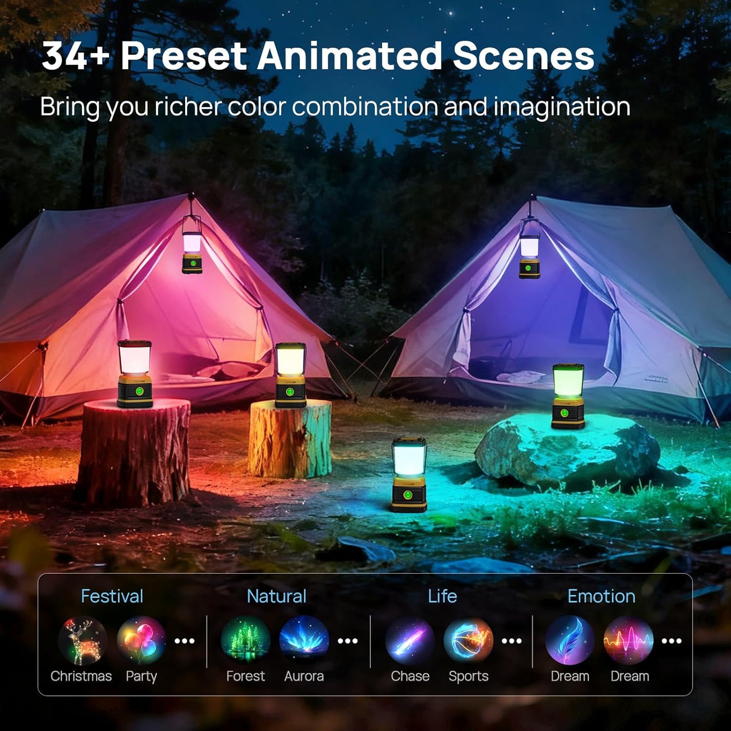Consciot LED Battery Powered Camping Lantern, 1000LM, 4 Light Modes, IPX4 Waterproof Portable Tent Flashlight for Power Outages, Emergency, Hurricane, Hiking, Light Green, 2-Pack
