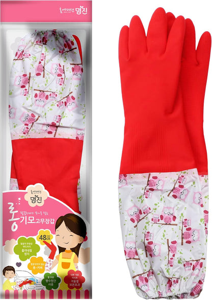 Myungjin Fleece-lined, Long Cuff, Reusable Waterproof Household Dishwashing Non-Slip Cleaning Rubber Gloves (1)