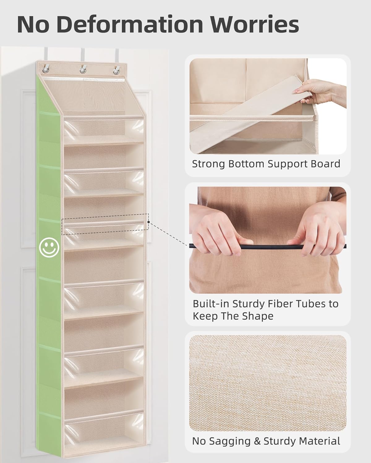 STORAGE MANIAC Over the Door Organizer 6-Shelf Closet Hanging Storage with 14 Mesh Pockets, 66lbs Capacity Clear Deep Pockets Behind Door Storage for Nursery, Bathroom, Bedroom, 1 Pack Grey