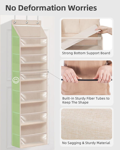 STORAGE MANIAC Over the Door Organizer 6-Shelf Closet Hanging Storage with 14 Mesh Pockets, 66lbs Capacity Clear Deep Pockets Behind Door Storage for Nursery, Bathroom, Bedroom, 1 Pack Grey
