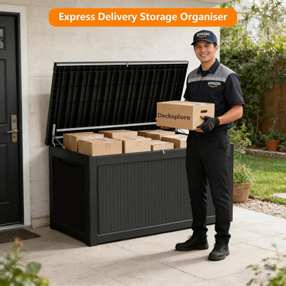 320 Gallon Outdoor Storage Box Resin Deck Box All Weather Waterproof Large Lockable Storage Container Deck Box for Patio Furniture, Garden Tools, Lockable, Black