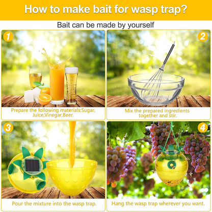 Solar Power Wasp Traps Outdoor Hanging, Yellow Jacket Trap with LED Light for Trapping Hornet, 0908
