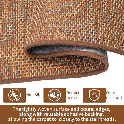 Carpet Stairs Runner for Wood Stairs, 30"x 30",Reusable Washable Self-Stick Stair Treads, for Indoor Steps, Non Slip for Kids Elders and Pets Stair Mats Residue Free, Beige 1-Pack